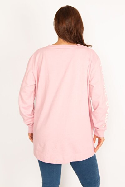 Şans Dámská růžová mikina z bavlněného lemu se dvěma bočními zipy a rozparkem na rukávu s potiskem