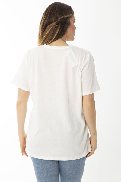 Şans Γυναικεία Μπλούζα Κεντημένη από Λευκό Βαμβακερό Μεγάλο Μέγεθος 65N37099