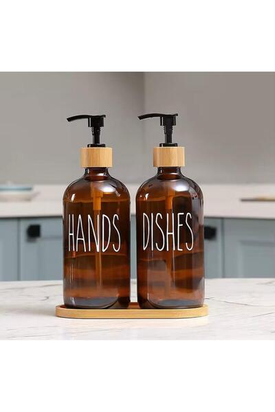 LİNGO HOME عبوة من 2 موزع صابون سائل مع حامل من الخيزران - 500 مل