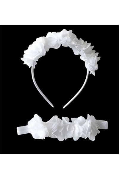 Massaltay White Laser Floral Mother Maternity Crown and Baby Bandana