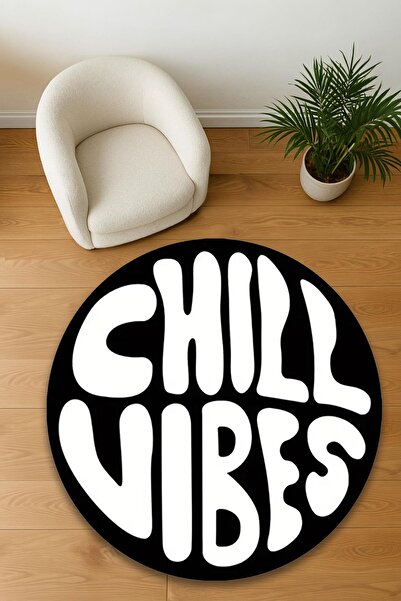 Markaev Chıll Vıbes Baskılı Yuvarlak Dokuma Taban Halı 173 YNG