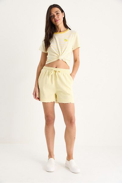 Bianco Lucci Women's Elastic Waist Pocket Detailed High Waist Leg Tasseled Short Linen Shorts Yp5322 60283389