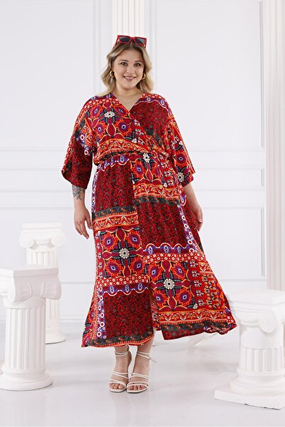 Siyezen Large Size Ethnic Pattern Elastic Waist Dress