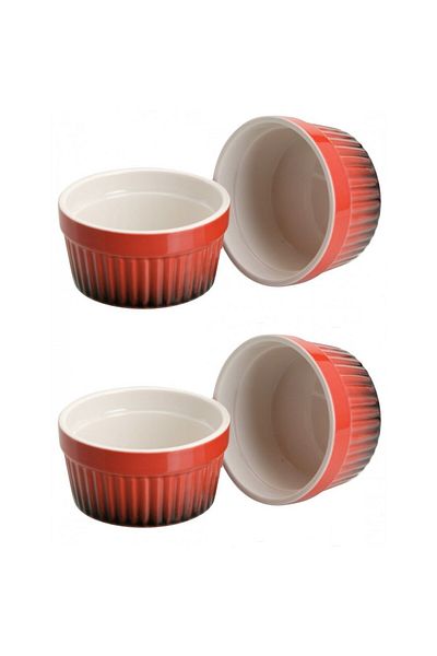 Excellent Houseware Set of 4 Red ramekins, porcelain, 9x4.6 cm