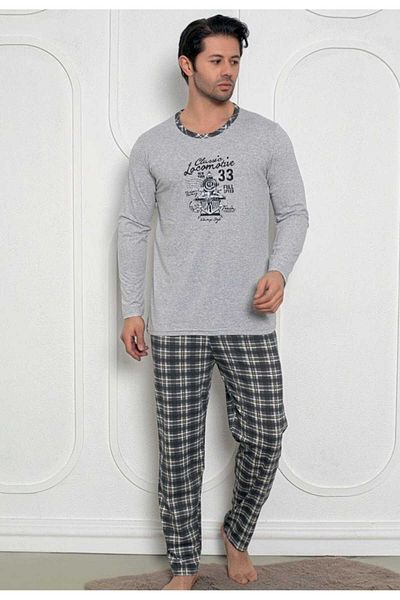 Intisimo Men's Pajamas, Blouse Long Pants, Classic Locomotive, Light Grey - 2xl