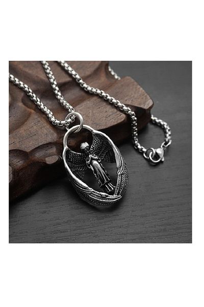 Viking Angelic Angel with Wings 316L Stainless Steel Square Chain Necklace