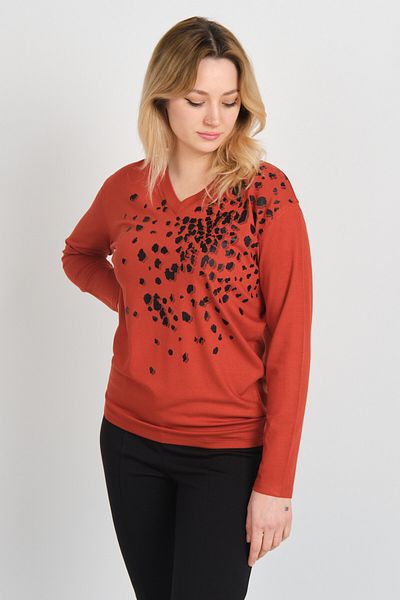 Sistas Women's V-Neck Patterned Long Sleeve Blouse 24579 Tile