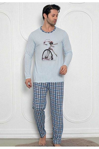 Intisimo Pijamale bărbătești, hanorac cu pantaloni lungi, model bicicletă, albastru - 2xl