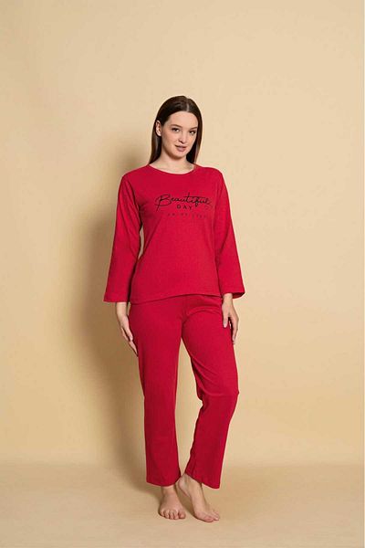 Intisimo Women's Pajamas, Long Sleeve, Beautiful Day, Cotton, Red - M