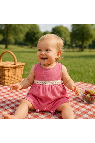 Esterella Baby Girl / 100% Cotton / muslin Jumpsuit with Ruffle Detail / snaps
