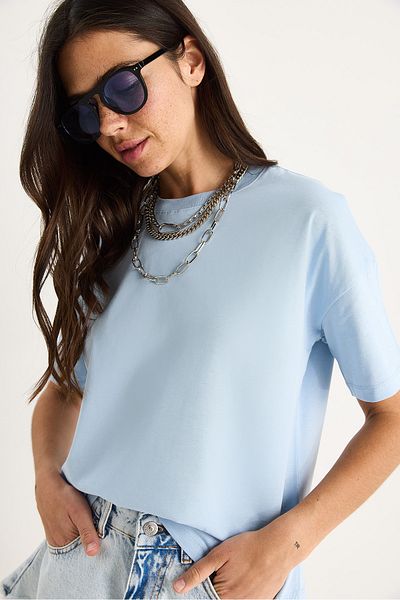 Bianco Lucci Tricou de damă 100% bumbac organic cu croiala relaxată cu gât rotund 60602050