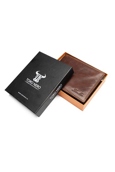 Toro Nero Men's Wallet Made Of Brown Genuine Leather Thread, Rfid Protection