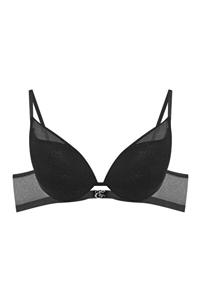 ESOTIQ Sutien push-up cu decolteu, cupe fine, cu plasă strălucitoare și aplic...