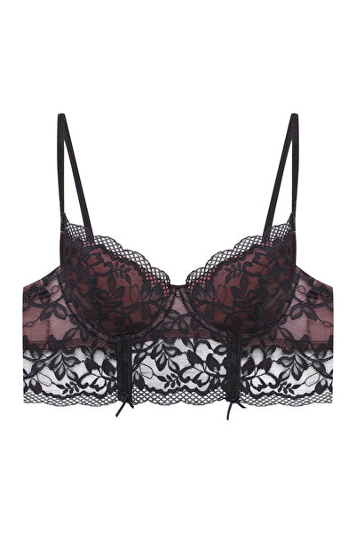 ESOTIQ Sutien push-up cu armătură, dantelă florală, susținere ridicată, femin...