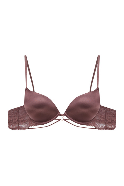ESOTIQ Sutien push-up cu decolteu, cupe fine și laterale din dantelă, bretele decorative, sexy | Măsliniu