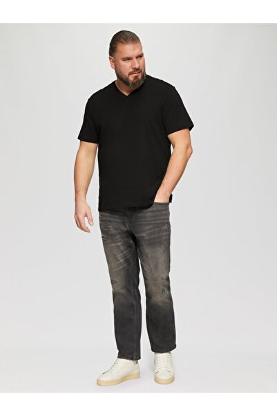 s.Oliver Men's big sizes V-neck T-shirt with logo and Regular fit, s.Oliver Big Sizes, Black