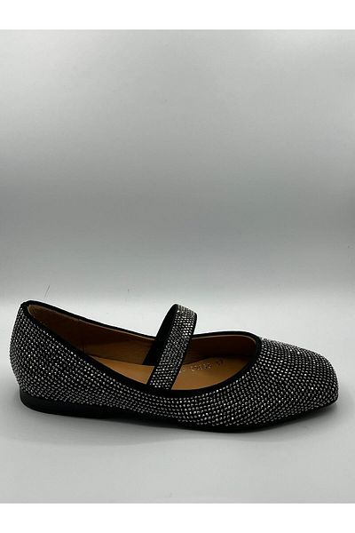 NEWGÜLTEKİN Leather Black Suede with Nickel Stone Comfortable Conforted Single Band Babaet