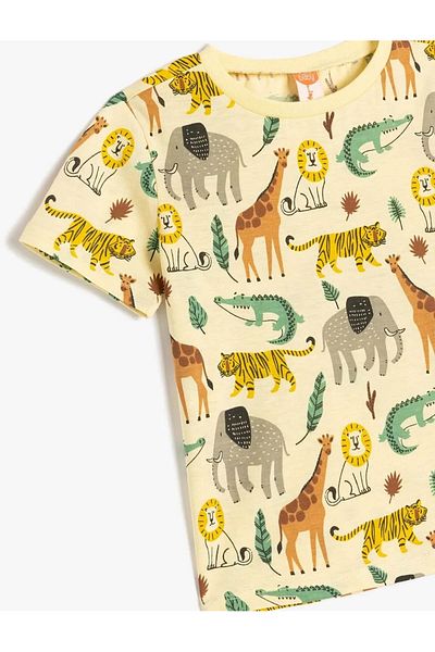 Koton Crew Neck Short Sleeve Animals Printed Cotton T-Shirt