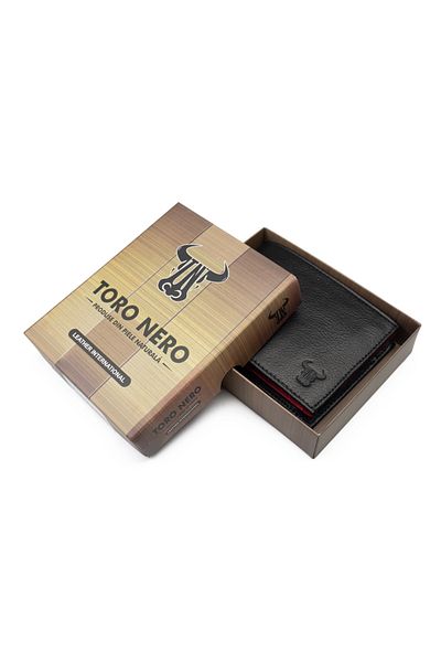 Toro Nero Men's Wallet Made Of Genuine Leather Black-red Muselles Eyelet