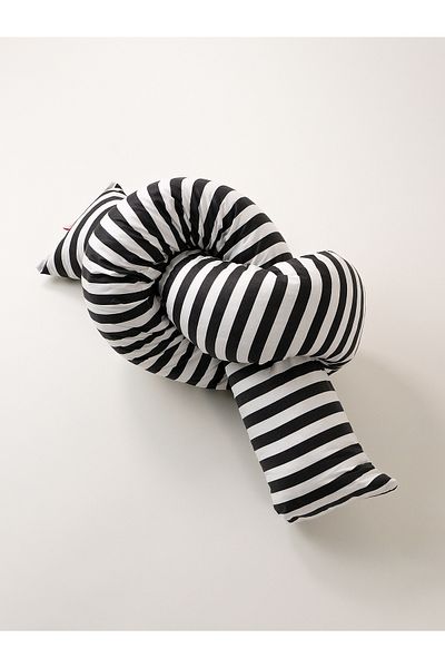 Galia Tasarım Black and White Striped Multi-Purpose U Shaped Sausage Pillow