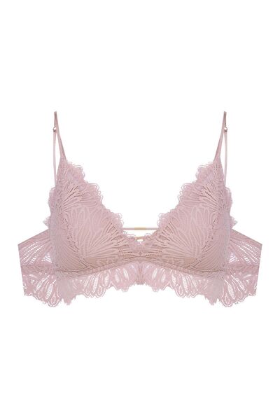 ESOTIQ Sutien triunghiular cu fără fereastră, dantelă florală, decorațiune aurie, decupaj frontal | Safir