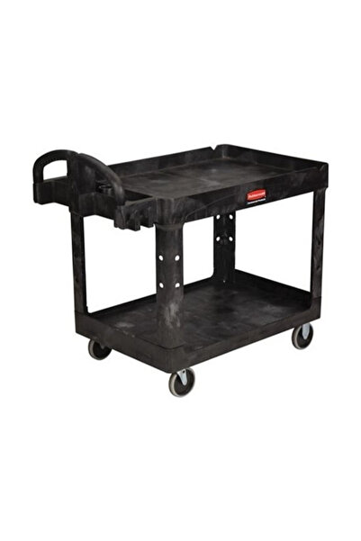 RUBBERMAID عربة خدمات ثقيلة ذات رفين مع عجلات دوارة