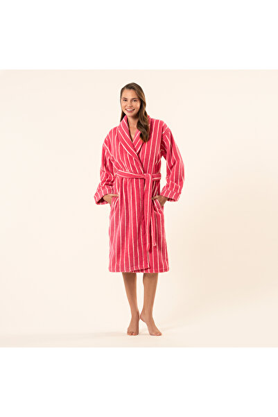 Zsa Zsa Zsu Solıd Geniş Çizgili İplik Boyalı Pamuk %100 Pamuk Bornoz - Fuşya