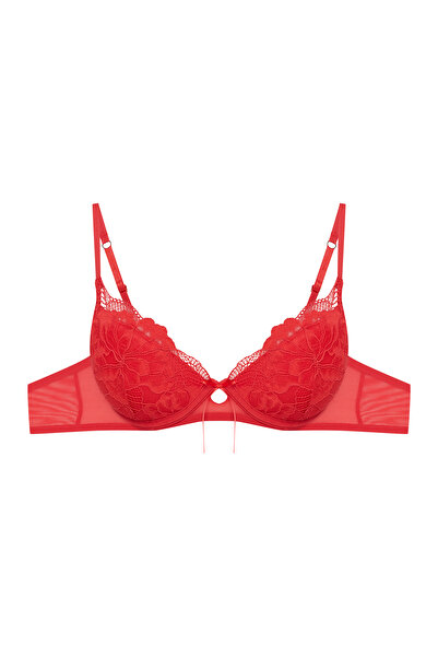 ESOTIQ Push-Up Bra Underwired with Floral Lace Front Cut Out & Ribbon Elegant...
