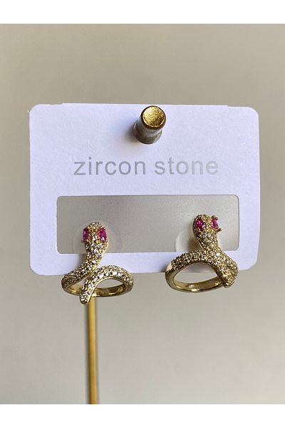 Çelik Red Zircon Stone Snake Steel Earrings