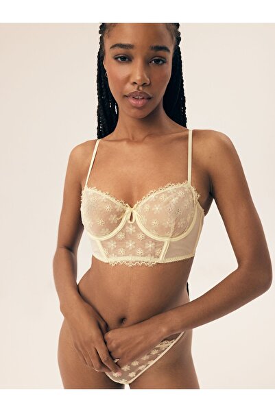 ESOTIQ Sutien moale, bustieră, cu armătură, fără căptușeală, cu broderie flor...