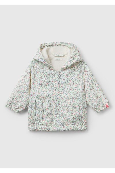 United Colors of Benetton Baby Ecru All Printed Double Pocket Hooded Raincoat