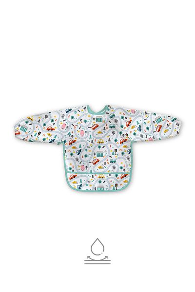Messido Long Sleeve Food and Activity Apron, Activity and Painting Apron, Car Pattern, 1-5 Years Old