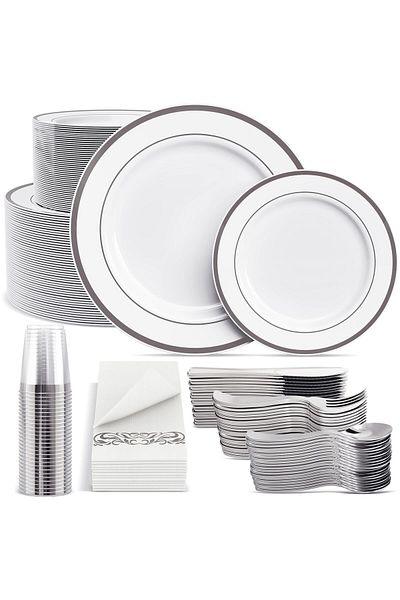Brands For Less JOLLY CHEF 700 Piece plastic disposable Silver Dinnerware