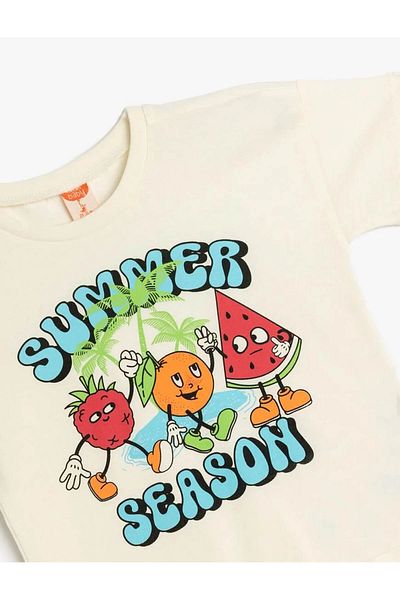 Koton Cotton Fruit Printed Crew Neck Ecru Baby Boy T-Shirt 5Smb10009Tk