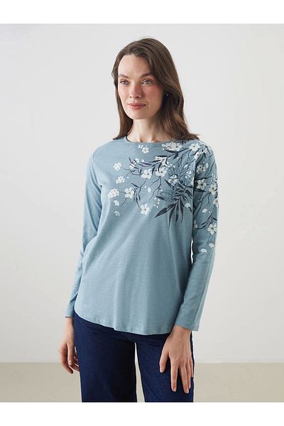 LC Waikiki Lcw grace blue bicycle collar floral women's blouse