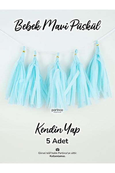 partince Σετ 5 τεμαχίων Baby Blue Color DIY Tassel Tassel Chain Party Στολίδι γενεθλίων