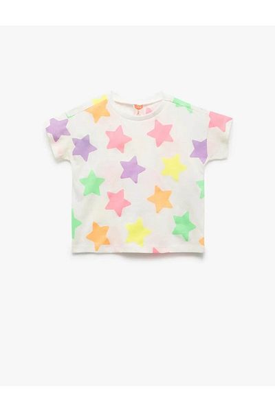 Koton Star Patterned Short Sleeve Ecru Baby Girl T-Shirt 5Smg10080Ak