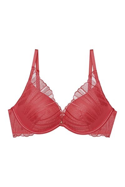 ESOTIQ Sutien push-up cu decolteu, cu armătură, dantelă și plasă, decorațiuni...