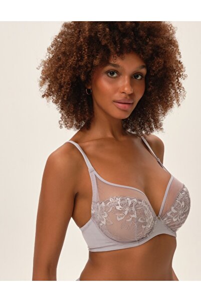 ESOTIQ Sutien moale, fără căptușeală, din plasă cu sârmă, cu broderie florală...