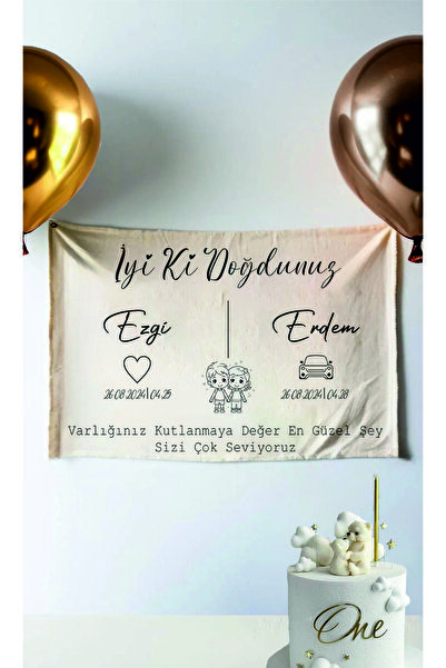 Baskı Madeni 70X100 CM İKİZ DOĞUM GÜNÜ FLAMASI-İSME ÖZEL KİŞİSELLEŞTİRİLEBİLİR DOĞUM GÜNÜ AFİŞİ