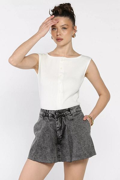 GÜLSELİ Fusta scurtă din denim cu talie înaltă antracit