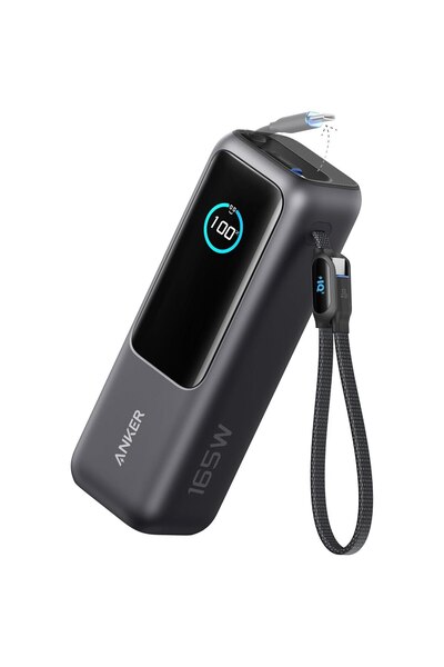 Anker Acumulator extern Anker 25.000 mAh, 165W, 100W USB-C, cablu USB-C retractabil, Negru