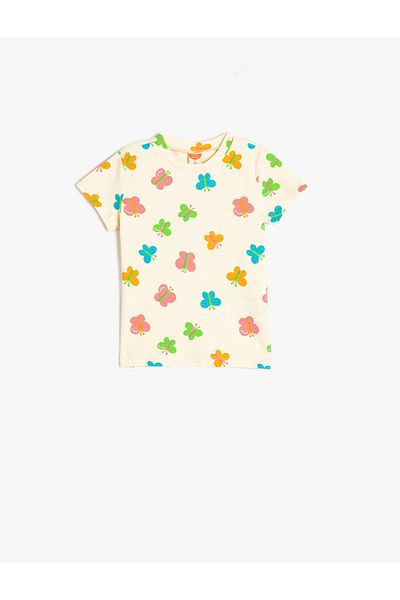 Koton Butterfly Printed Crew Neck Short Sleeve Cotton T-Shirt