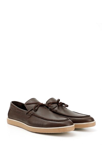 GÖNDERİ(R) Men's Brown Floater Bow Genuine Leather Loafer Shoes