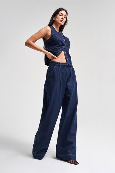 its basic Γυναικείο Indigo Color 7s5-50 Mid Rise Palazzo Fit Μεσαία Μέση 100% Βαμβάκι Εσωτερικό Μήκος 83cm Τζιν Τζιν