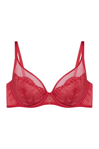 ESOTIQ Sutien moale cu armatură, fără burete, cu dantelă și plasă, decorațiun...