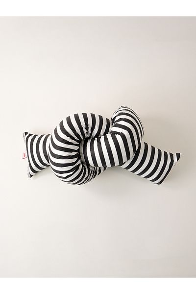 Galia Tasarım Black and White Striped Multi-Purpose U Shaped Sausage Pillow