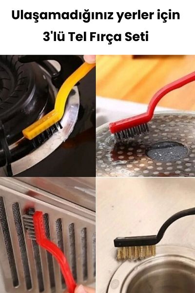 intoku Wire Brush Set 3 Pcs Cooker Oven Kitchen Sink Cleaning Brush for Oil Dirt Rusts