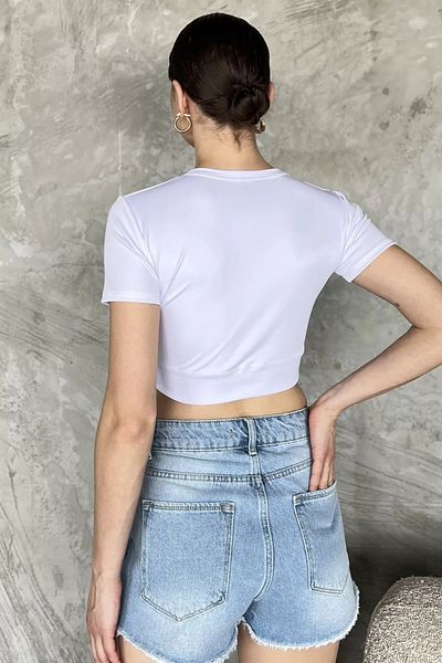 GÜLSELİ Λευκή Γυναικεία Λικράλα Crop Top Μπλούζα