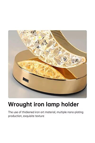 nesever store Dekoratif Gold Desenli Dokunmatik USB Şarjlı Yarım Ay Gece Lambası